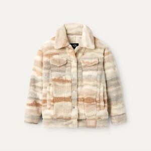 NWT UGG Women's Cozy Striped Teddy Jacket - Cream, Gray, Tan